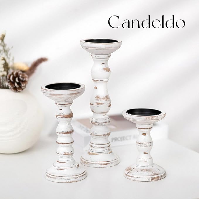 Wood Candle Holders for Pillar, Table Centerpiece, Tall Shabby Chic Decor - Image 2