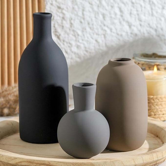Ceramic Vase Set of 3, Rustic Farmhouse Vases Home Decor Pottery Pampas Vase by ooit