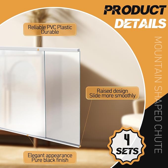 4 Sets 4FT Sliding Door Track for 1/8" Thick Panels Closet Glass Doors Plastic - Image 3