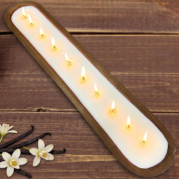 Aromatherapy Candle, SEVEYEE Vanilla Candle 10wicks 30inch, Large Wooden Bowl by SEVEYEE