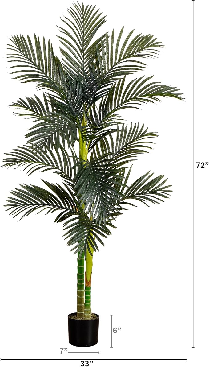 Nearly Natural 6ft Golden Cane Palm Tree, Artificial Double Stalk - Image 2