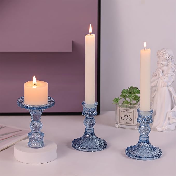 12Pcs 4" H Aqua Blue Candlestick Holders Set- Taper Candle Holders Bulk - Image 3