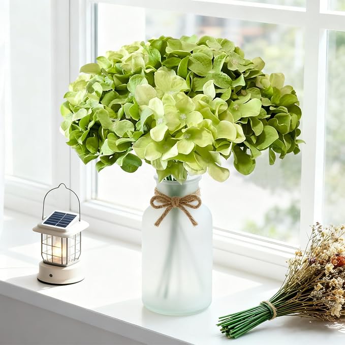 65Pcs Mixed Green Hydrangea Artificial Flowers Bulk，Realistic Silk Fake Flowers - Image 4