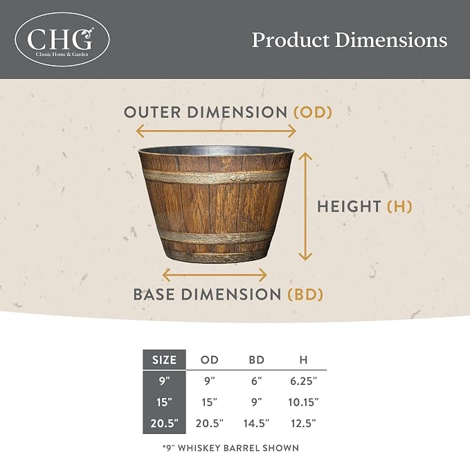 Whiskey Resin Flower Pot Barrel Planter, 20.5" Walnut Brown - Image 5