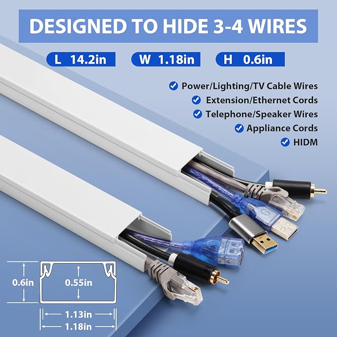 142in Wall Cable Hider Kit, YCLYC Cord Hider Wall Cord Cover - Image 2