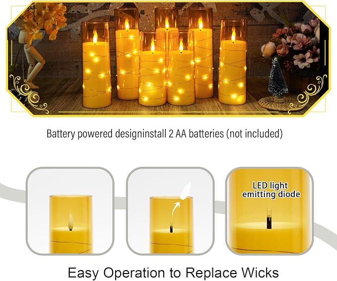 Eebuss Flameless Candles with Embedded Star String, Battery Operated LED Pillar - Image 2