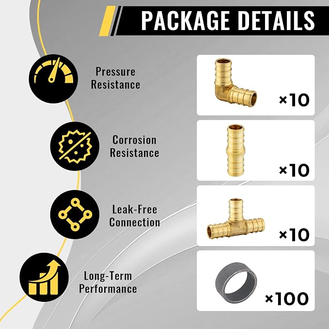 130 Pack Foskan 3/4 Inch PEX Barb Crimp Fittings Set | 10 Pieces Each:Elbow - Image 3