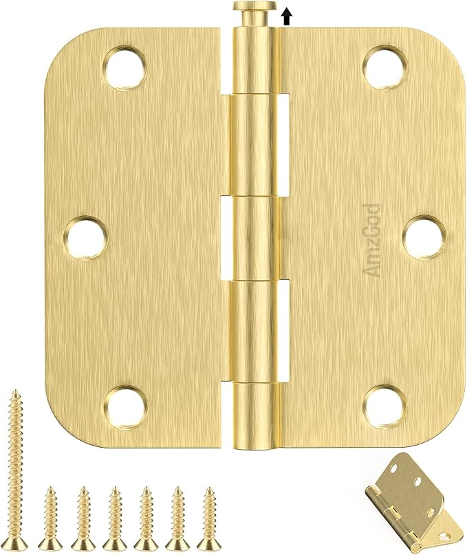 Door Hinges Satin Brass -1 Pack Gold Door Hinge 3.5 Inch Rounded Interior Door by AmzGod