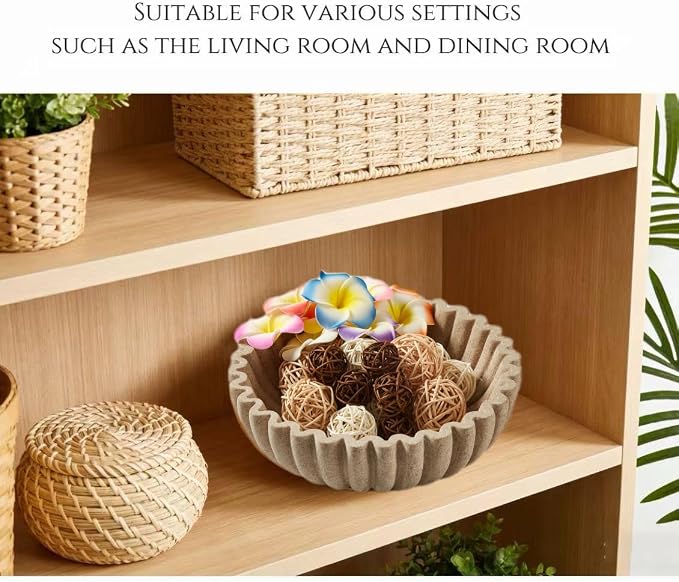 Ruffle Decor Large Decorative Bowl, fruit bowl kitchen stone bowl, bowl decor - Image 3
