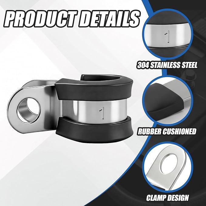 50 Pcs 1 Inch Cable Clamps Stainless Steel Pipe Clamps Holder Rubber Coated - Image 3