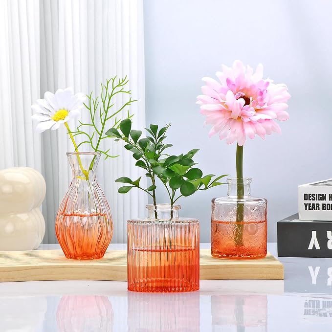 Glass Bud Vases Set of 4, Small Orange Flower Vases - Image 5