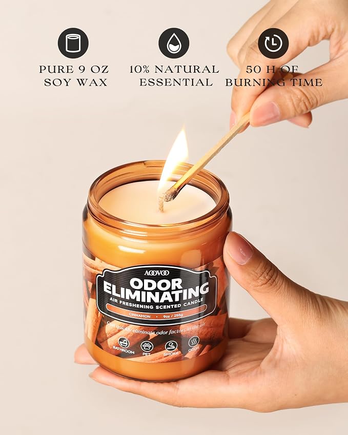 AOOVOO Cinnamon Odor Eliminating Candle - 9 oz Fall Candles - Image 3