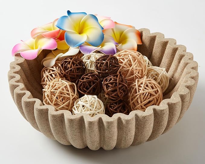 Ruffle Decor Large Decorative Bowl, fruit bowl kitchen stone bowl, bowl decor by Unknown