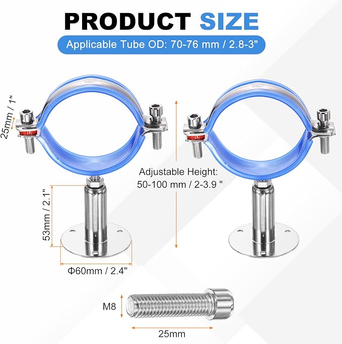 HARFINGTON 2 Set Wall Mount Ceiling Mount Pipe Supports 304 Stainless Steel - Image 2