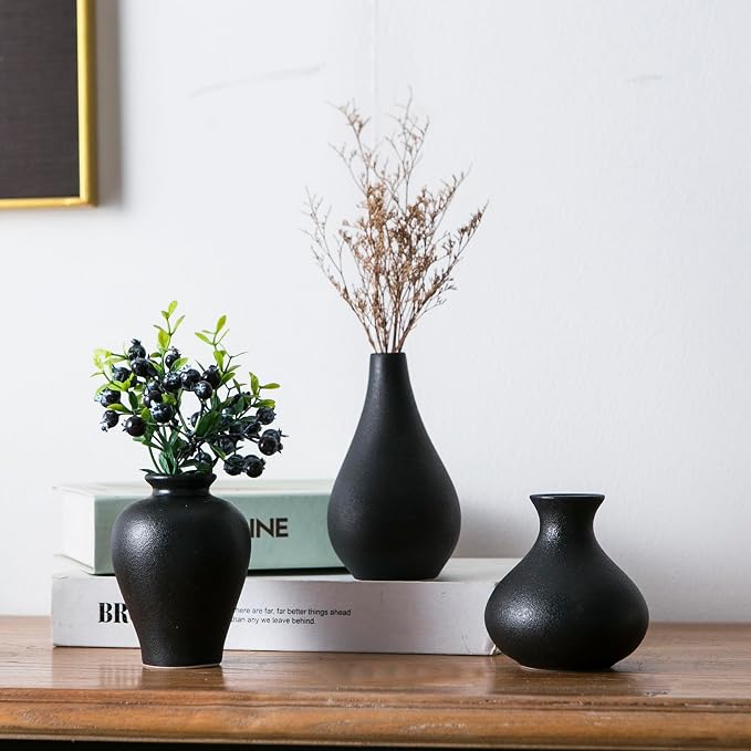 Black Bud Vases, Ceramic Small Vase Set of 5, Mini Vases - Image 3