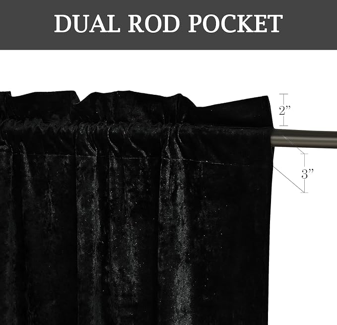 Chezmoi Collection Lux Black Crushed Velvet Curtains 2 Panel Set - Image 3