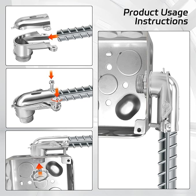 6 PCS 90° Squeeze Connectors AC/MC/Flex 3/8 90 Degree Elbow Cable Connector - Image 6