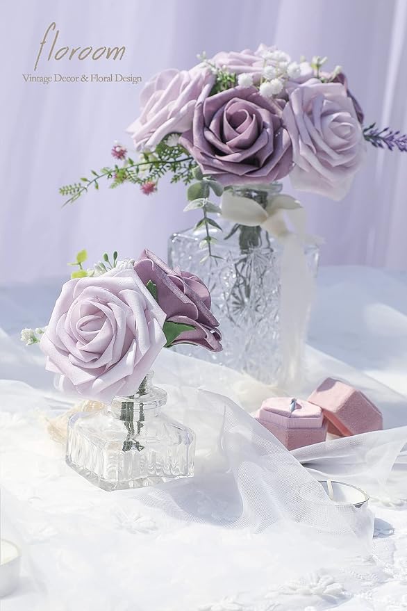Artificial Flowers 25pcs Real Looking Lavender African Violet Purple Foam Fake - Image 4
