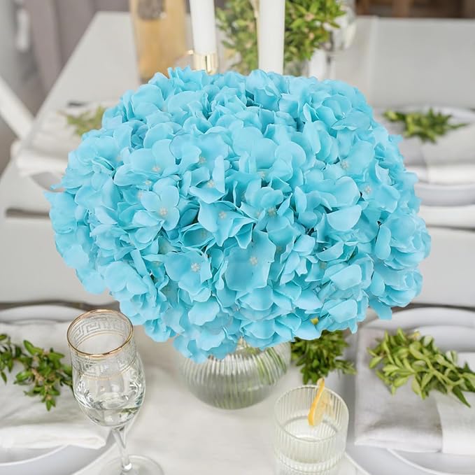 AVIVIHO 10pcs Aqua Blue Fake Flowers Hydrangea Artificial Flowers Bulk - Image 6