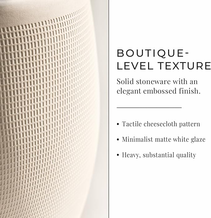 Creative Co-Op Large Matte White Embossed Stoneware Planter - Image 7
