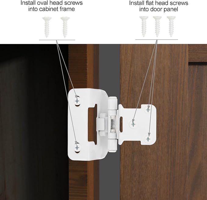 White Cabinet Hinges, 1/2” Overlay, 4 Pack | - Image 6