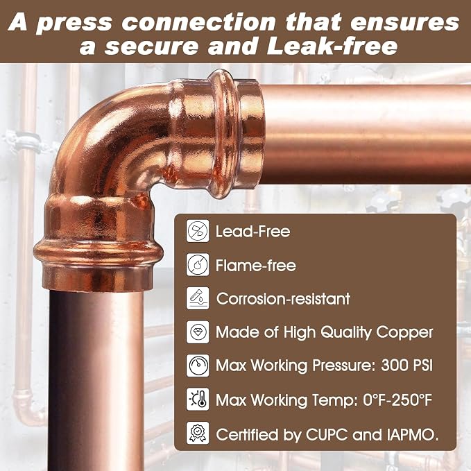 Copper Press Fittings 1 inch, 6PK Copper Coupling 90 Degree Elbow Coupling | - Image 3