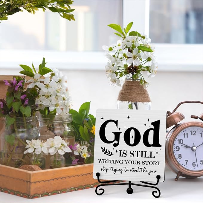 Inspirational Christian Desk Decor, God Is Still Wrting Your Story Sign - Image 3