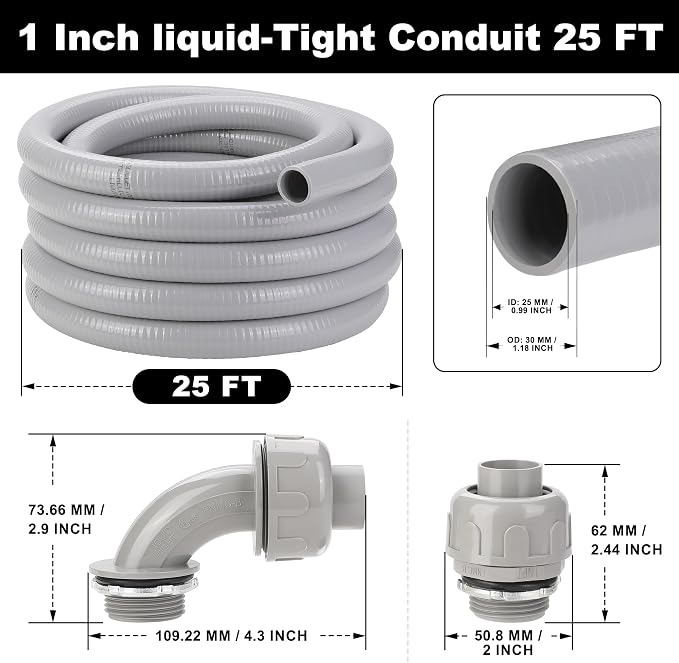 1 Inch Flexible Liquid Tight Conduit 25FT, Non Metallic Electrical Conduit Kit - Image 2