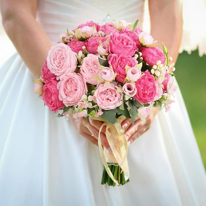 12 Packs Peonies Artificial Flowers, Mixed Pink Silk Artificial Peonies | Fake - Image 5