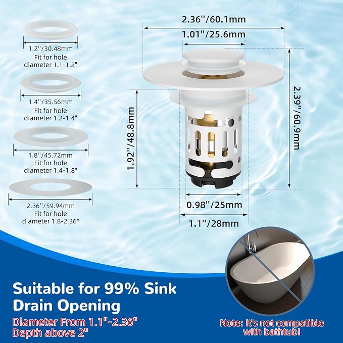 Hibbent 2 PCS Upgraded 3 in 1 Bathroom Sink Drain Strainer, Pop Up Stopper - Image 7