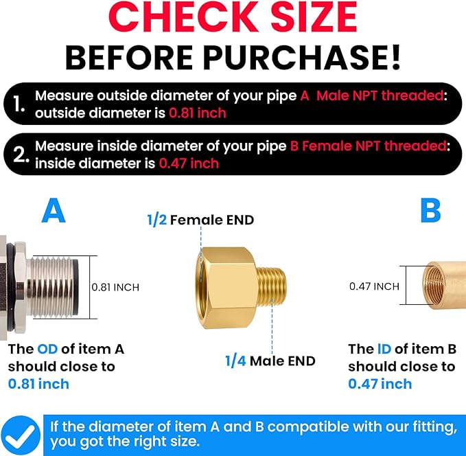 SDTC Tech Brass Pipe Fitting 1/4 NPT Thread Male to 1/2 NPT Thread Female | - Image 3