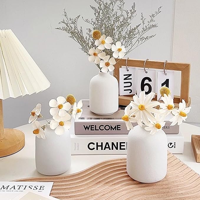 Modern White Small Ceramic Vase Set of 6 - Image 3