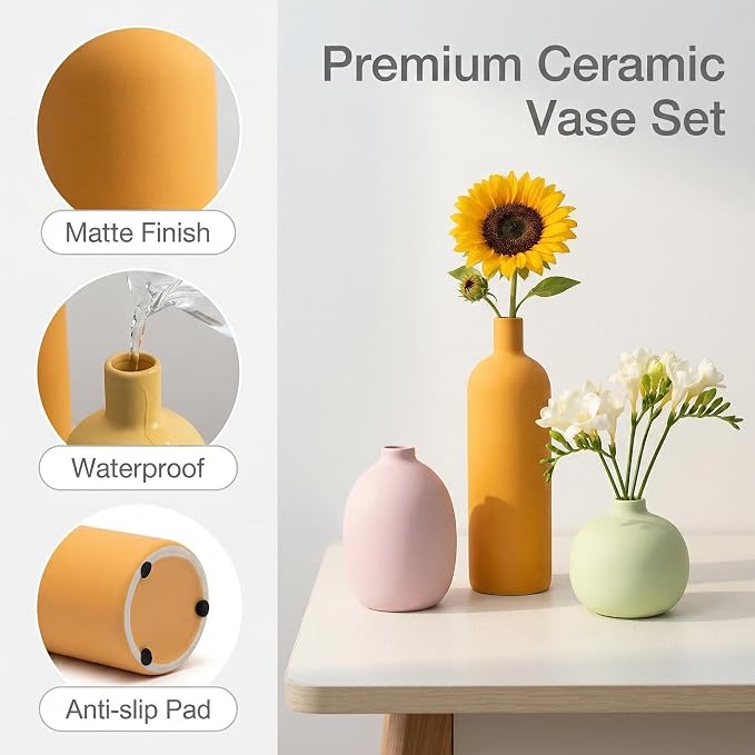 Macaron Ceramic Vase Set of 4, Modern Colors Home Decor, Rustic Farmhouse - Image 3