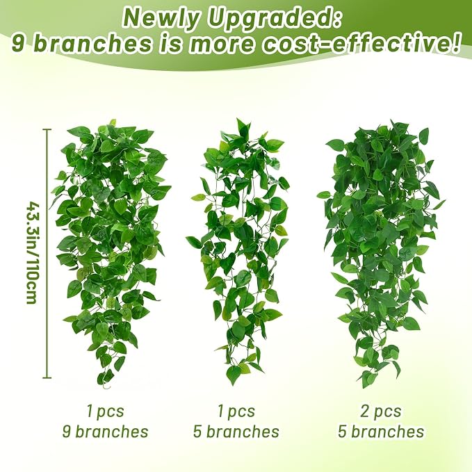 BLEUM CADE 8Pcs Fake Hanging Plants, 9 Branch Artificial Hanging Plant - Image 2