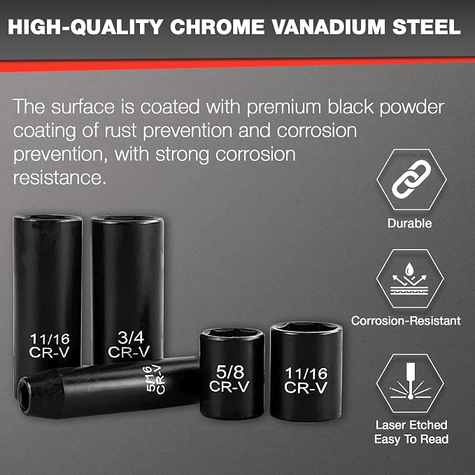 EACELIY 21pcs 3/8" Socket Set, Drive Impact Socket Set, Deep & Shallow - Image 4
