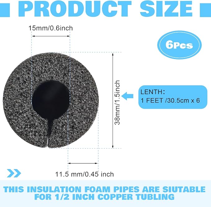 6 Pcs 1 Feet Foam Pipe Insulation Foam Tube Insulating Water Pipe Pool Swim - Image 2