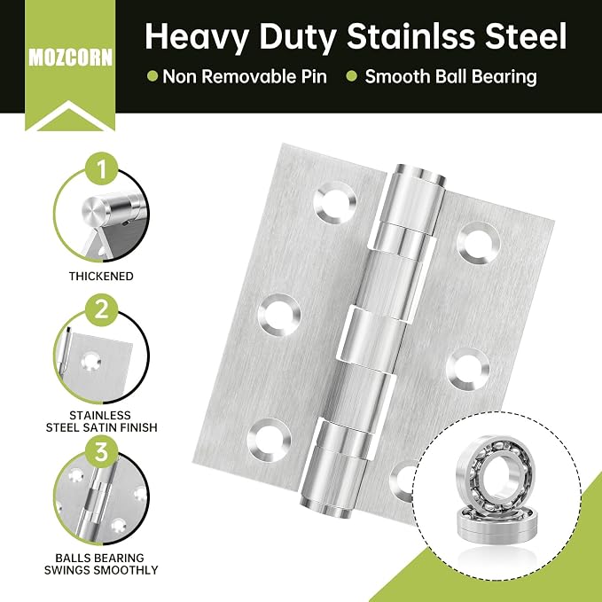 6Pcs Stainless Steel Door Hinges 3 Inch, Heavy Duty Ball Bearing Hinges - Image 3