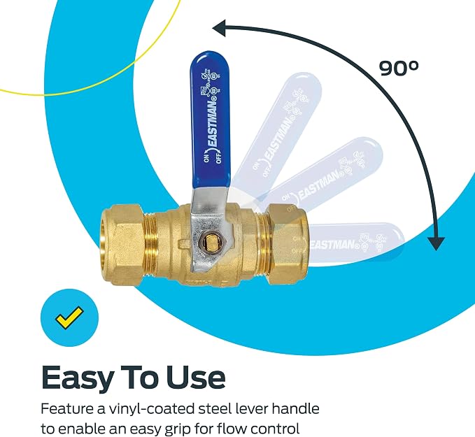 Eastman Full Port Ball Valve, 3/4 x 3/4 Inch Compression Ends, Brass Inline - Image 5