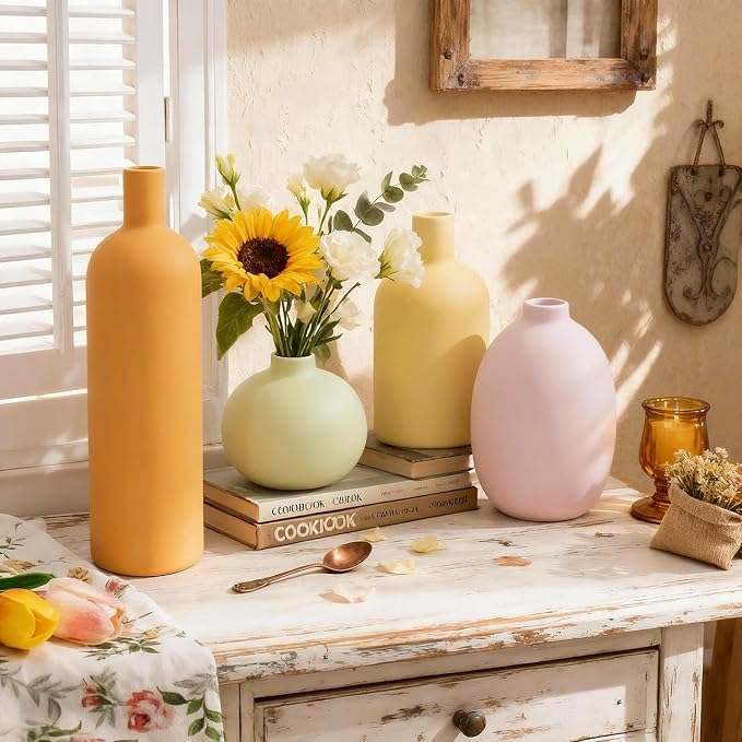 Macaron Ceramic Vase Set of 4, Modern Colors Home Decor, Rustic Farmhouse - Image 8