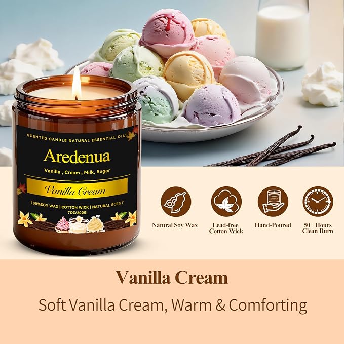 Vanilla Cream Odor Eliminating Candles, 7 oz Soy Scented Candle | Eliminates - Image 9