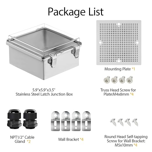 Electrical Box, IP67 Waterproof Hinged Clear Cover Stainless Steel Latch - Image 9