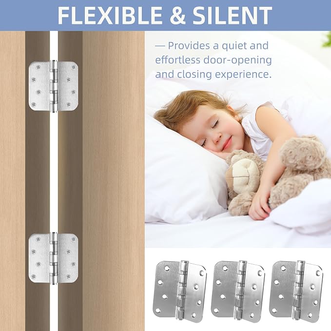 12 Pack Heavy Duty Stainless Steel Hinges, 4 x 4 Inch Brushed Nickel Ball - Image 2
