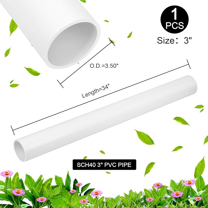 3 Inch PVC Pipe 34" Long White Sch40 Industrial PVC Pipes - Image 3