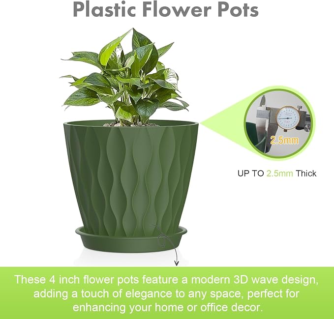 Meowell 4 inch Small Plastic Nursery Pots, Seedling Pots, 5 Set Water Ripples - Image 3