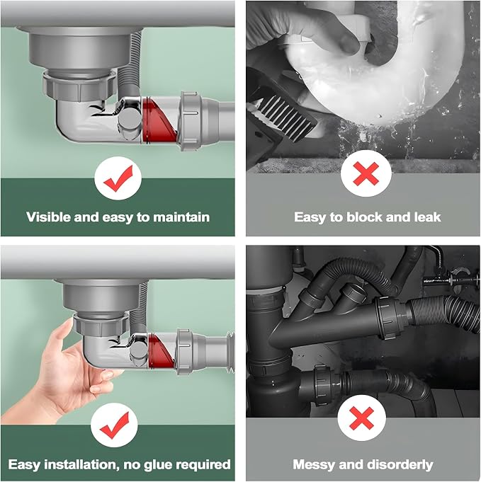 Sink Trap 1 1/2'' P-Trap Replacement Upgrade Visible Sink Drain Backflow - Image 4