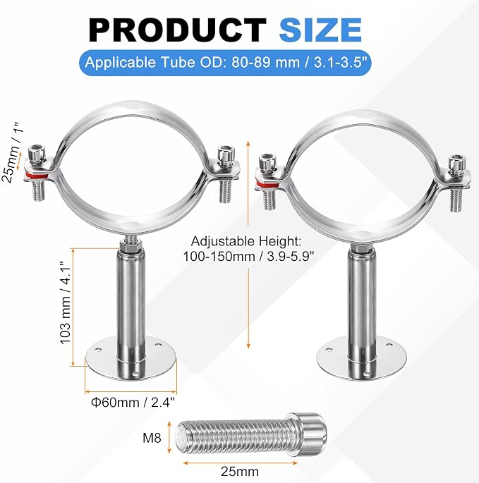 HARFINGTON 2 Set Wall Mount Ceiling Mount Pipe Supports 304 Stainless Steel - Image 2