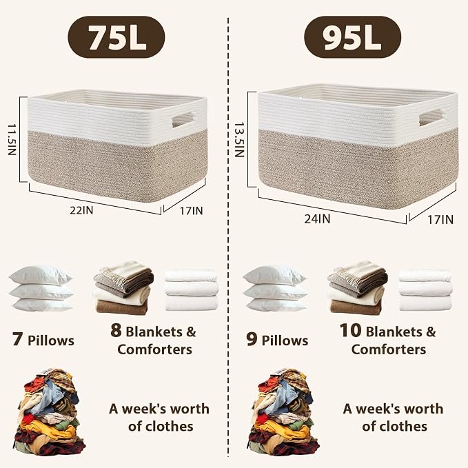 Optish 95L Large Woven Blanket Basket, Storage Basket - Image 3