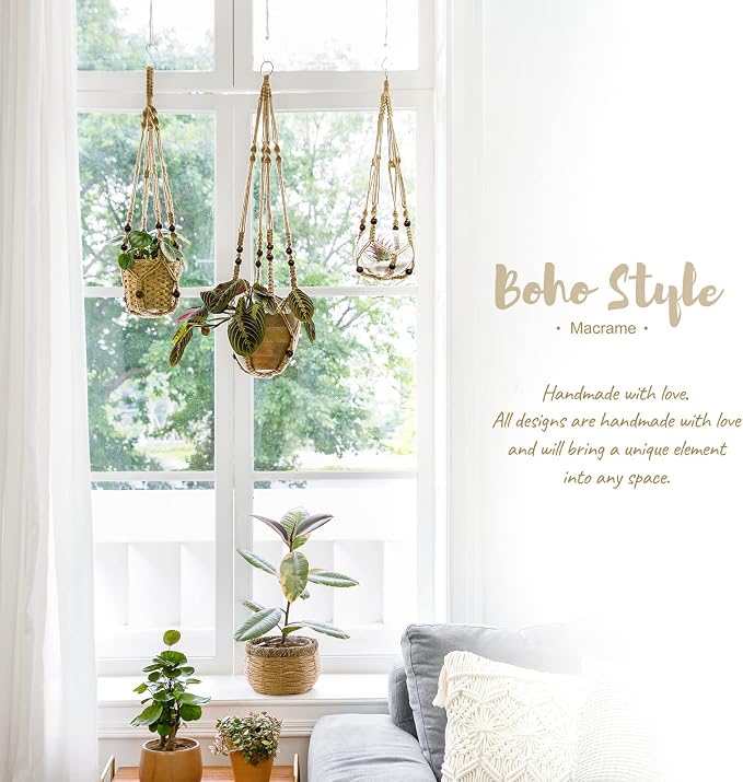 Mkono 3 Pack Macrame Plant Hangers Hanging Planters - Image 2