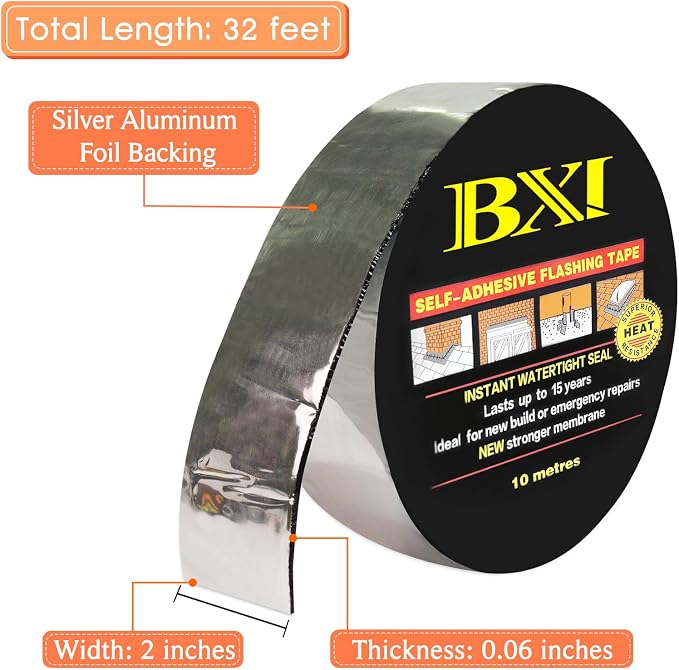 BXI Flashing Roll Tape Membrane, 2 inches X 32 Feet Thick Waterproof Patch Seal - Image 2