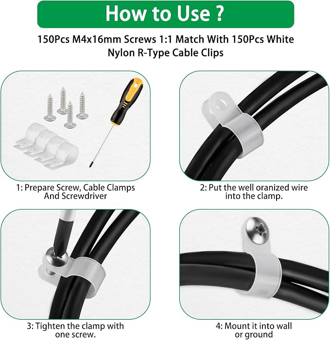 300 Pcs White R-Type Cable Clips, - Image 6